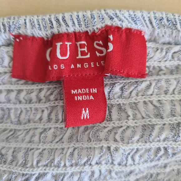 Guess Womens Smocked Embroidered Top SZ Medium Flare Bell Sleeve Floral Bohemian - Picture 9 of 11